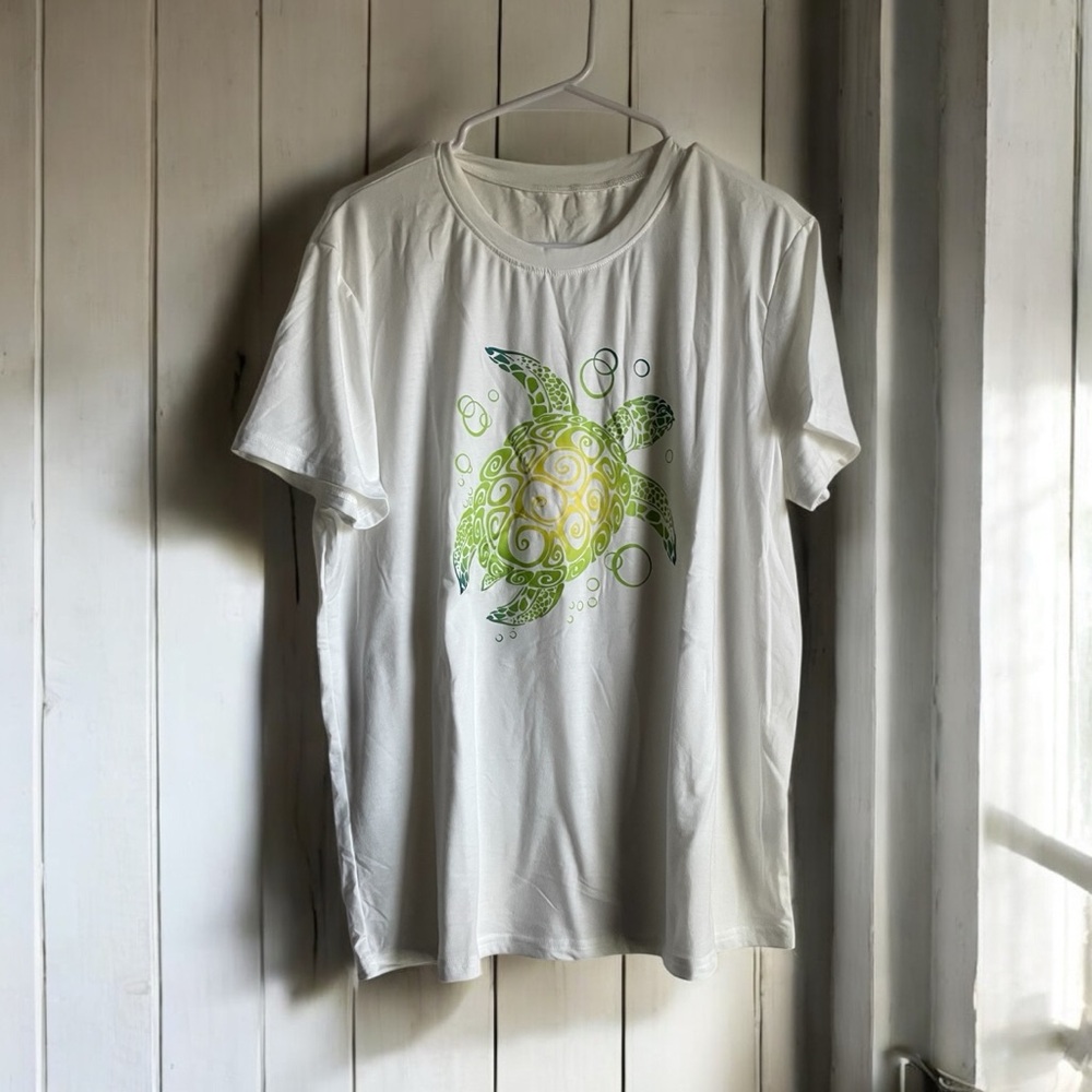 Women’s Size XXL White T-Shirt with Sea Turtle Design Tee - Picture 4 of 12